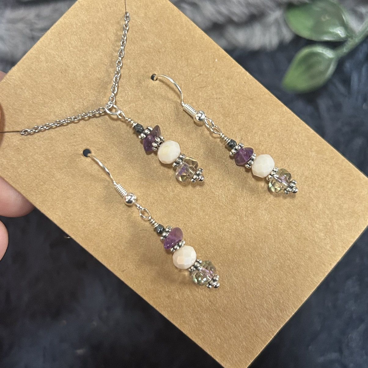 Handmade Handcrafted amethyst opalescent crystal necklace set Size ONE SIZE - 1 Thumbnail