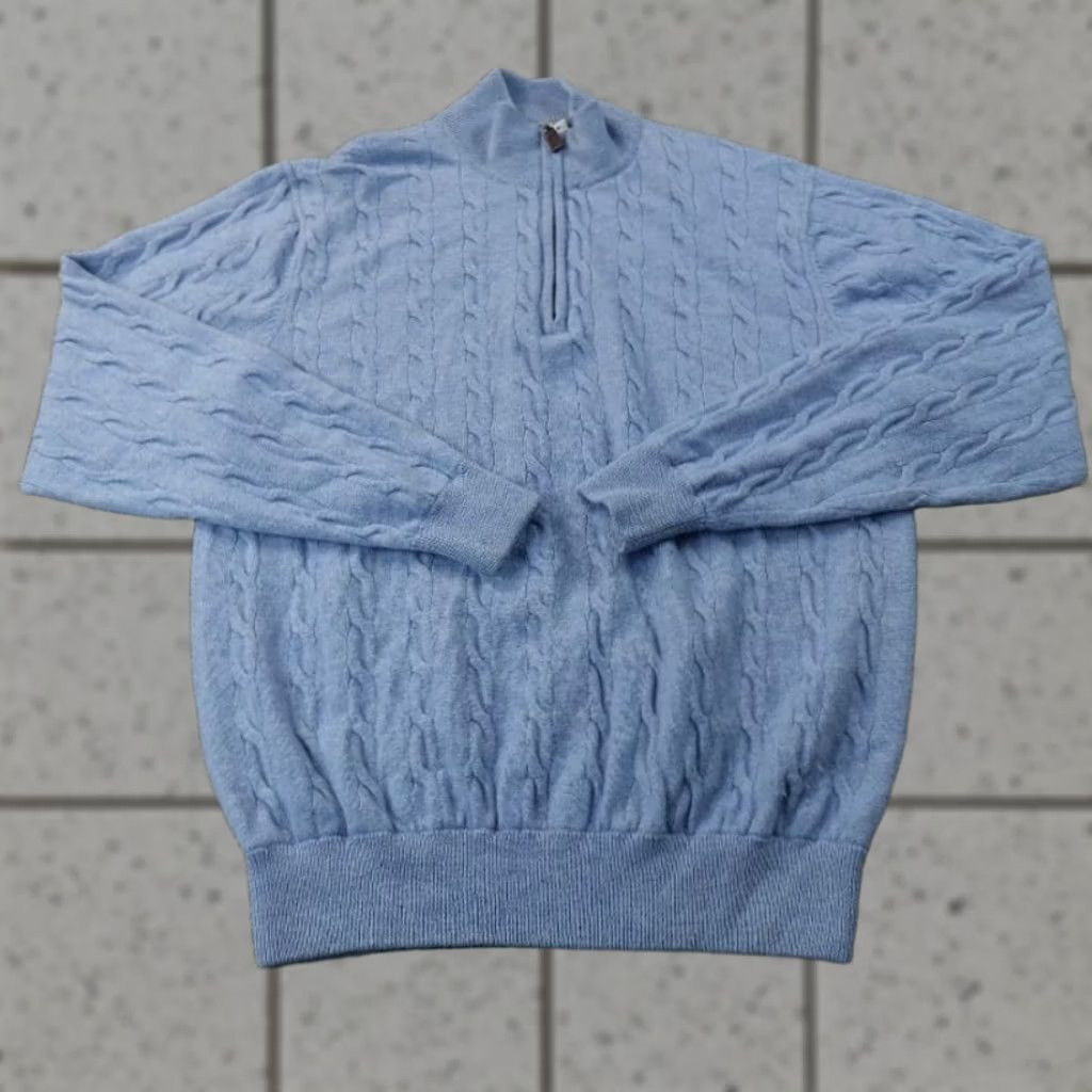 Peter Millar VINTAGE Peter Millar Sweater Mens M Blue Wool Cashmere Cable Knit 1/4 Zip Pullover Golf Size US M / EU 48-50 / 2 - 1 Thumbnail