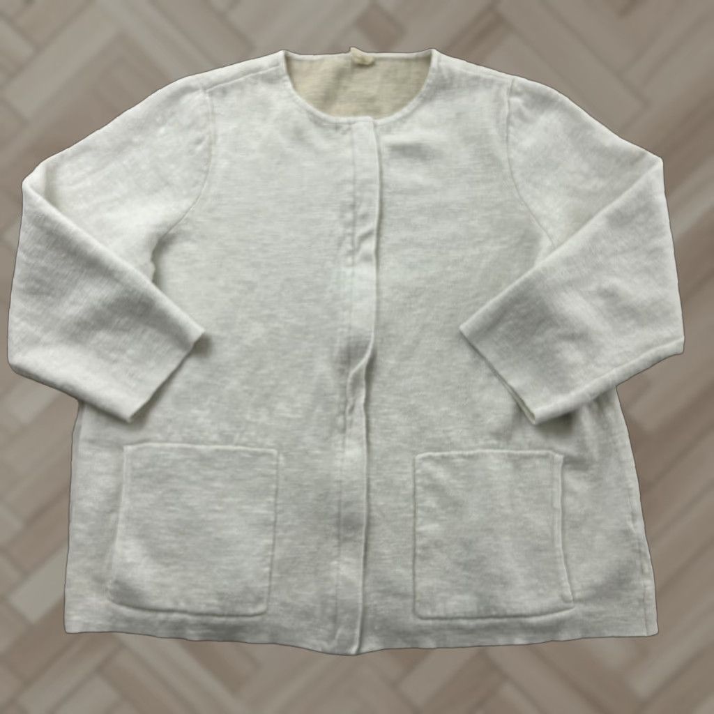 Eileen Fisher Eileen Fisher Jacket Women's L Ivory Full Zip 3/4 Sleeve Cotton Nylon Size L / US 10 / IT 46 - 1 Thumbnail