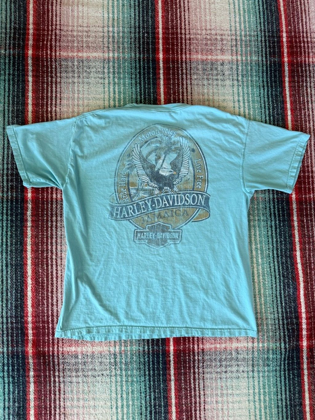 Harley Davidson Vintage Harley-Davidson Jamaica Light Blue Short Sleeve Tee Size US XL / EU 56 / 4 - 1 Thumbnail