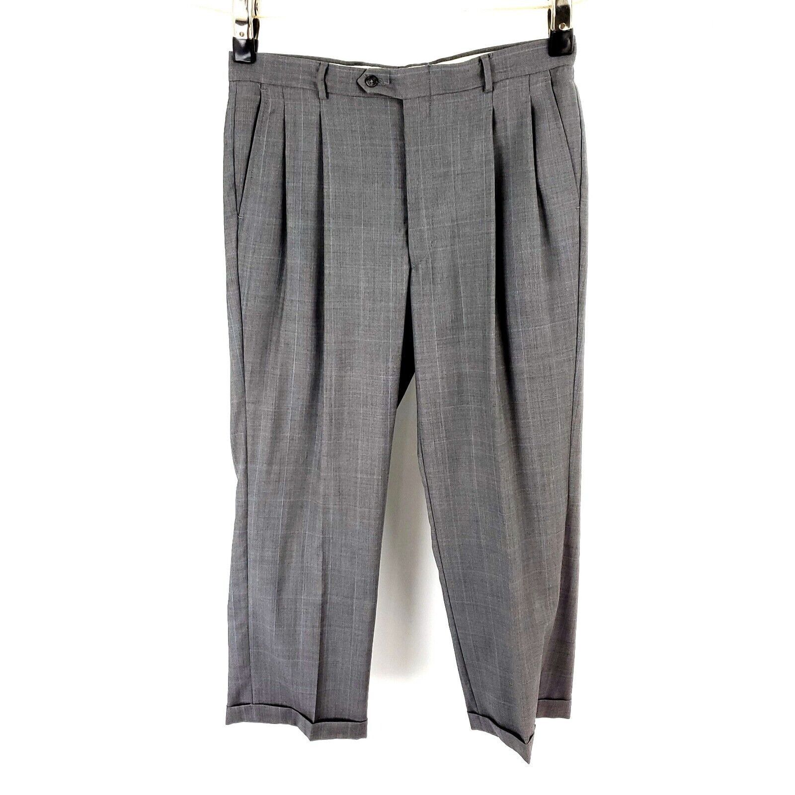 Stafford Stafford Wool Dress Pants 35/28 Gray Sharkskin W/ Blue Windo Size 34R - 2 Thumbnail