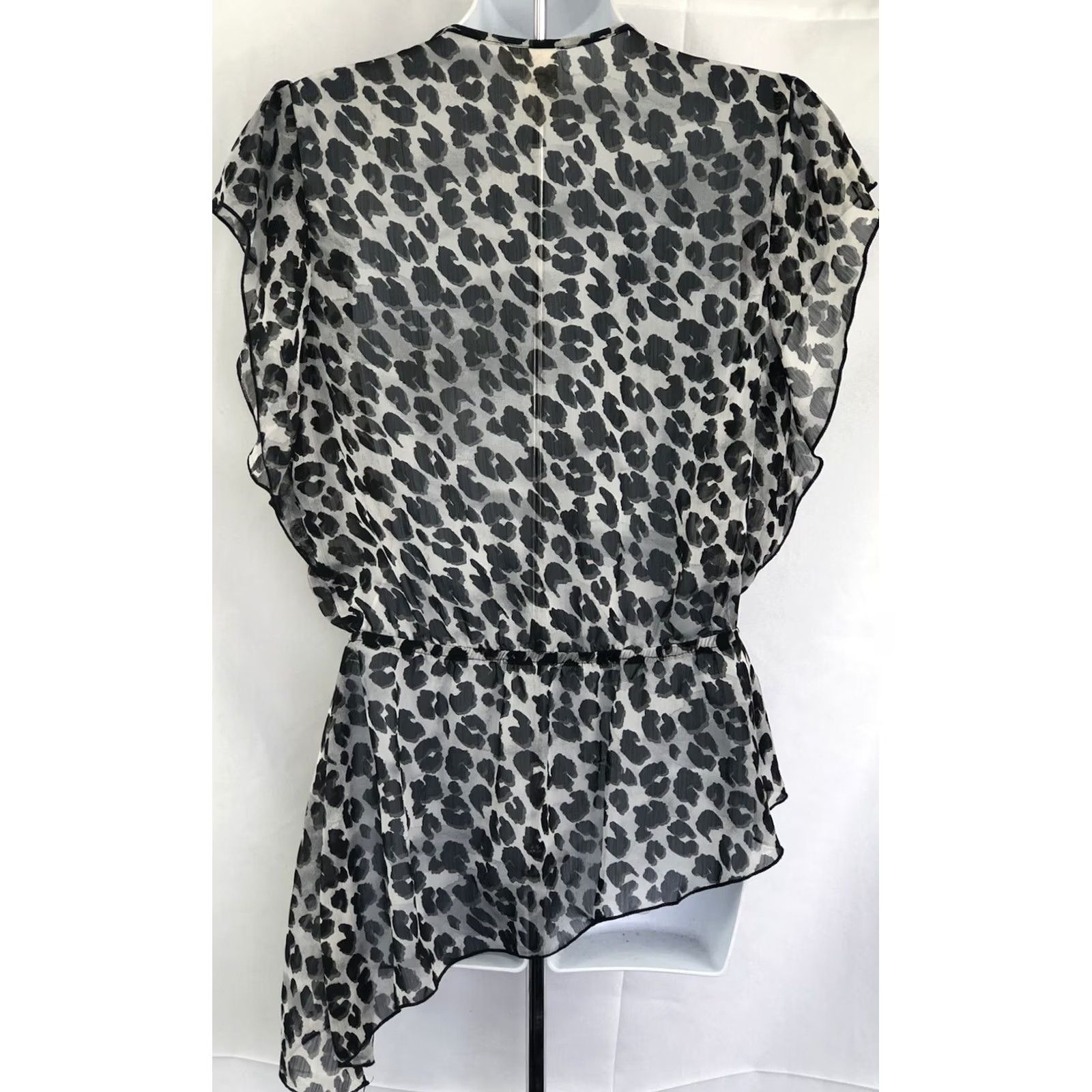 Vintage VINTAGE Later Sheer Blouse L Black and Gray Leopard V-Neck Chiffon Cross Over Asymmetrical Hi Lo 90s Y2K Fairy Glam Women Branded Size L / US 10 / IT 46 - 4 Thumbnail