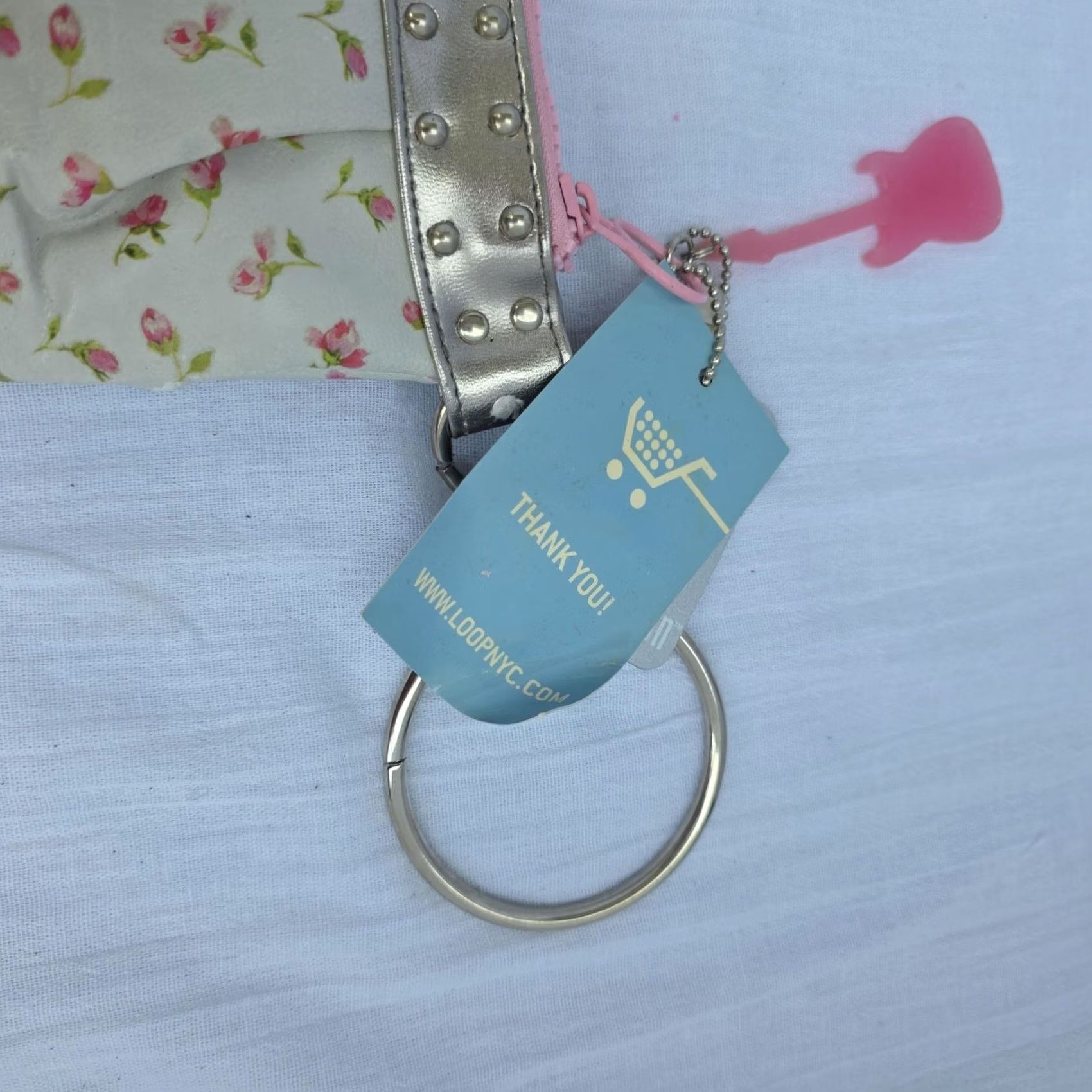 Vintage Y2kTransversion Wallet Wristlet Womens White Floral Rose Studded Key Ring Size ONE SIZE - 3 Thumbnail