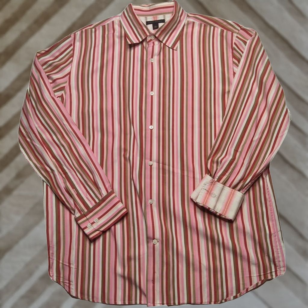 Banana Republic Banana Republic Shirt Men Large Pink Striped Cotton Button-Up Open Collar Long Sleeve Flip Cuff 100% Cotton Shirt Size US L / EU 52-54 / 3 - 1 Thumbnail