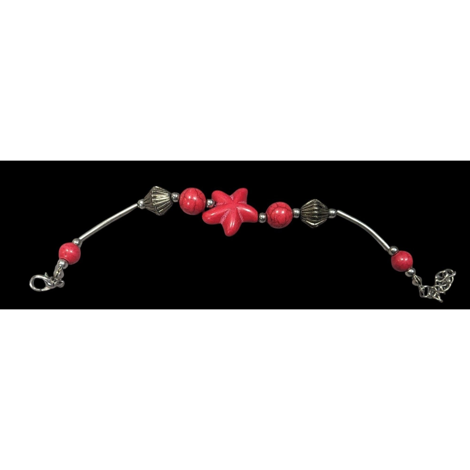 Other Mermaidcore Red And Silver Tone Dyed Howlite Beaded Bracelet Size ONE SIZE - 2 Thumbnail