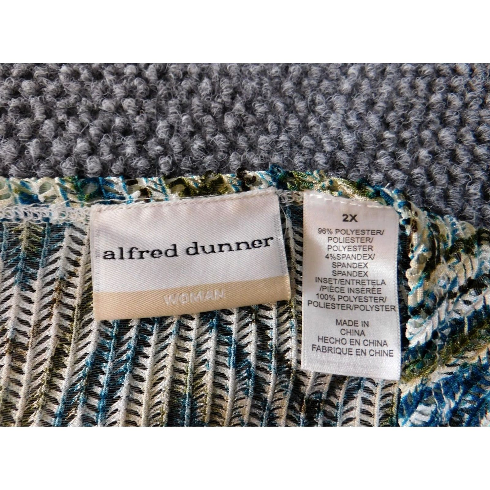 Vintage Alfred Dunner Blouse Shirt Womens 2X Green Geometric Open Rhinestone Classic Knit Polyester Spandex Crew Neck Long Sleeve Pullover Casual Plus Size Size XXL / US 16-18 / IT 52-54 - 5 Thumbnail