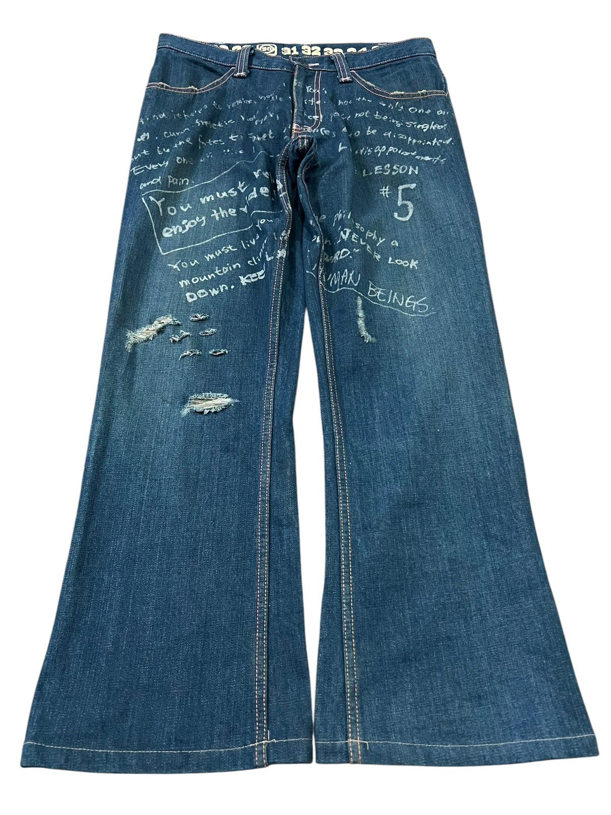 If Six Was Nine × Le Grande Bleu (L.G.B.) JAMGLE JAM JAPAN FLARE DISTRESS JEANS Size US 32 / EU 48 - 1 Thumbnail
