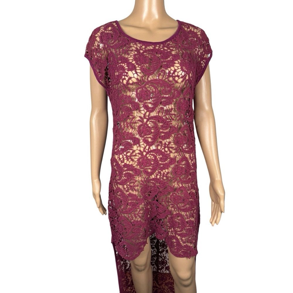 Other New Lisa Maree Cheers Lace Crochet High-Low Wine Dress Size Size L / US 10 / IT 46 - 9 Thumbnail