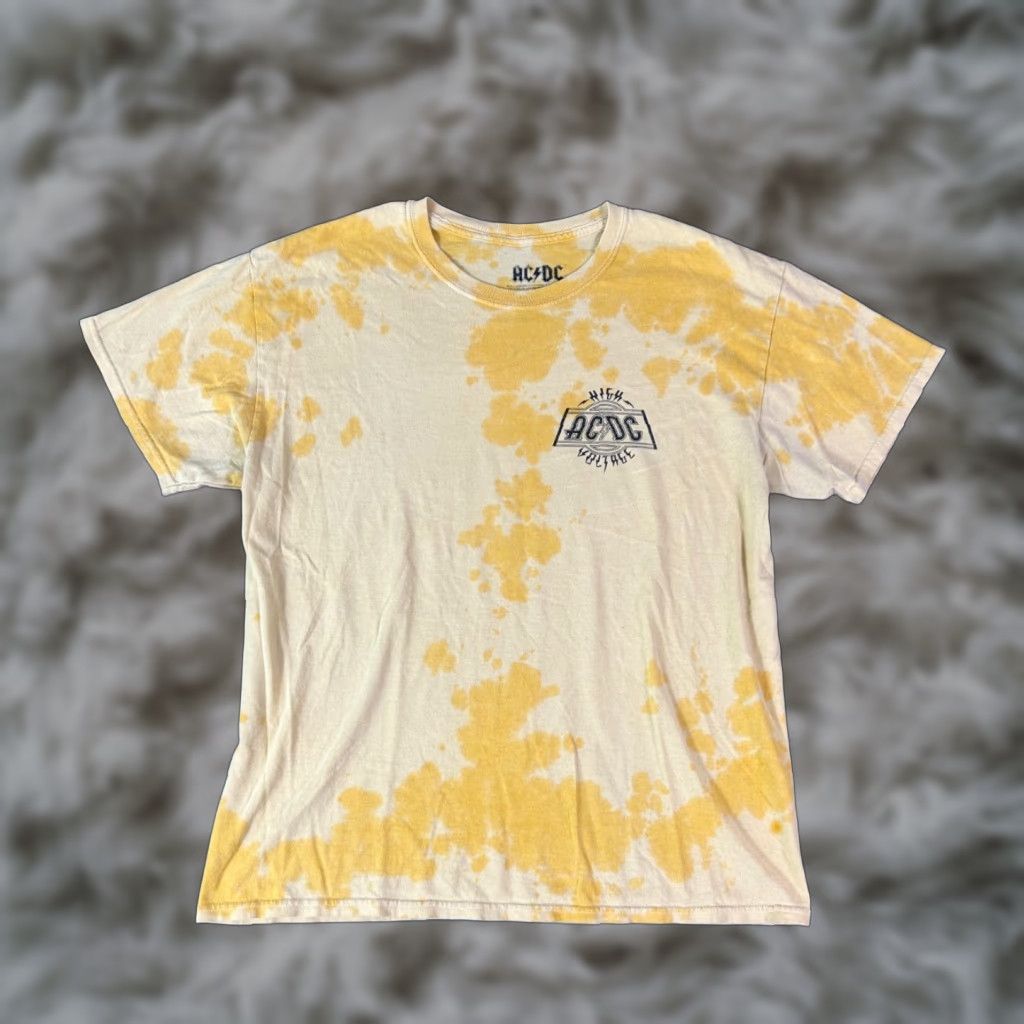 Vintage AC/DC High Voltage Tie Dye Band T-Shirt Men’s L Yellow Bleach Graphic Rock Tee Size US L / EU 52-54 / 3 - 1 Thumbnail