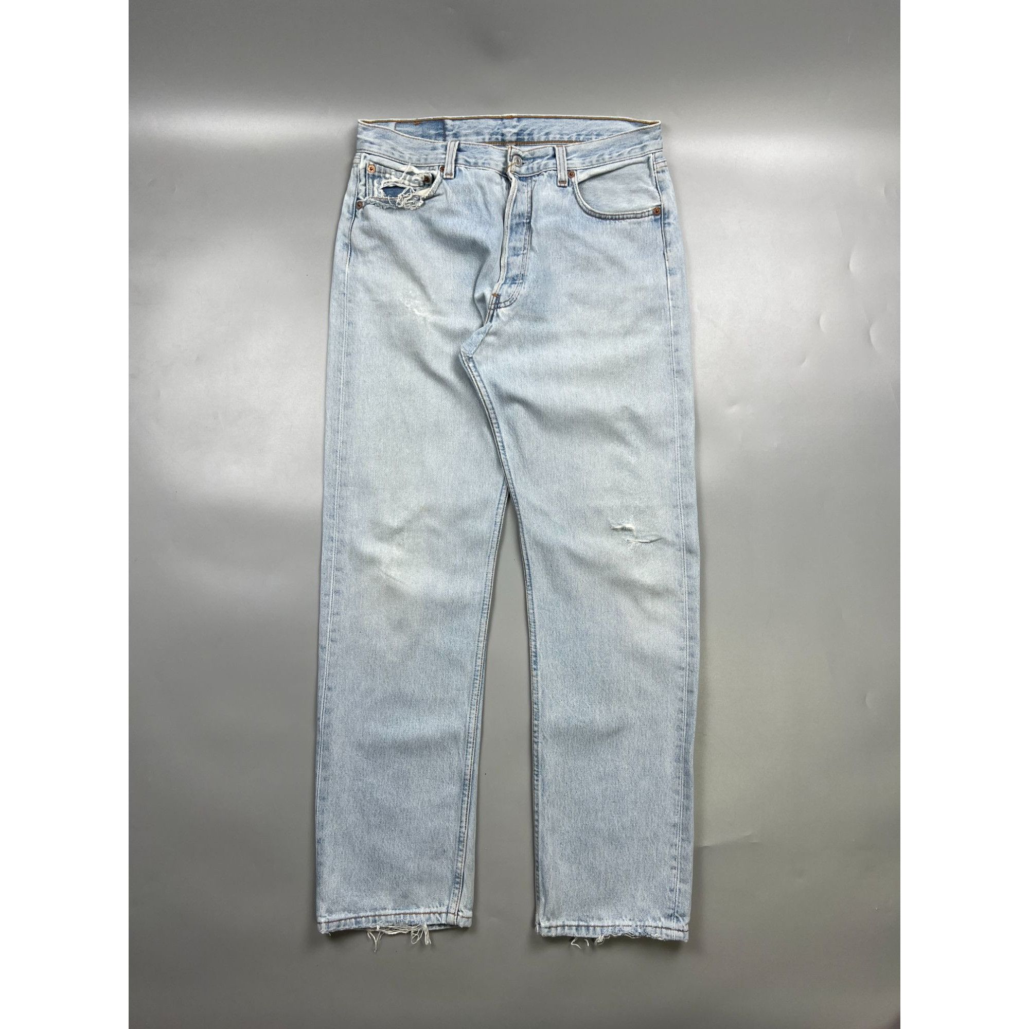 Levi's Levi’s 501 Made in USA Light Wash Denim Jeans Pants (Y0898) Size US 34 / EU 50 - 1 Thumbnail
