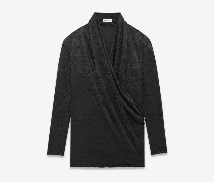 Saint Laurent Paris o1s1wg111224 Velvet Wrap-Over Jersey Tops in Black Size US S / EU 44-46 / 1 - 1 Thumbnail