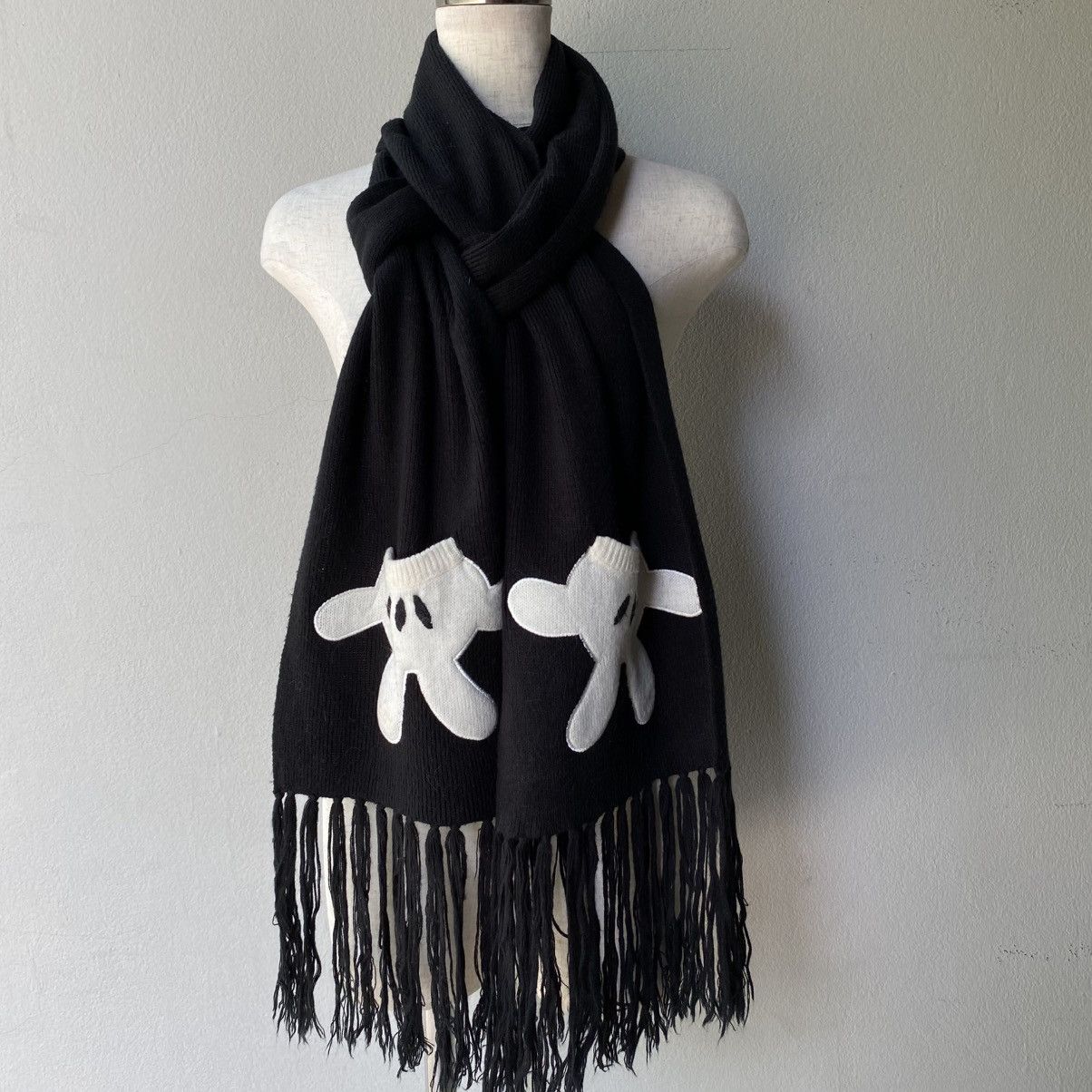 Disney Disney Black Scarf with White Glove Motif and Fringe Size ONE SIZE - 8 Thumbnail