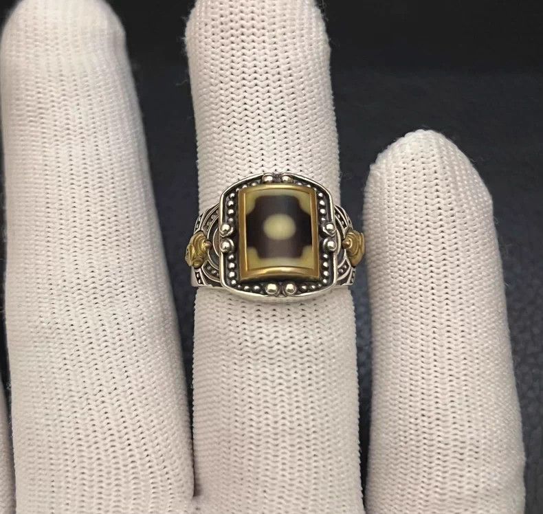 Vintage Tibet Dzi bead Eye Ring Sterling Sliver Rings🔥🔥🔥 Size ONE SIZE - 3 Thumbnail