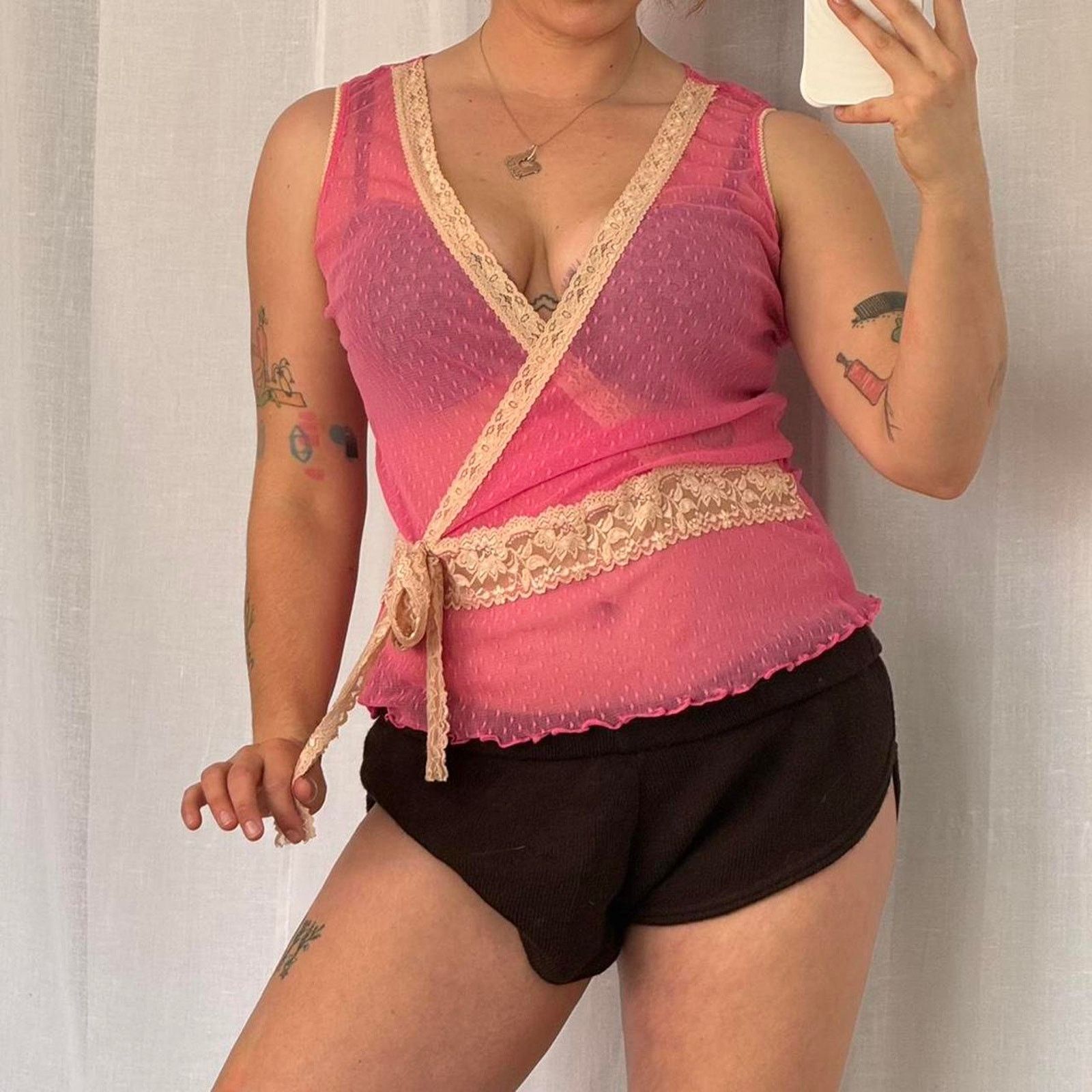 Vintage ✿ y2k sheer mesh lace wrap top wet seal ✿ Size L / US 10 / IT 46 - 2 Thumbnail