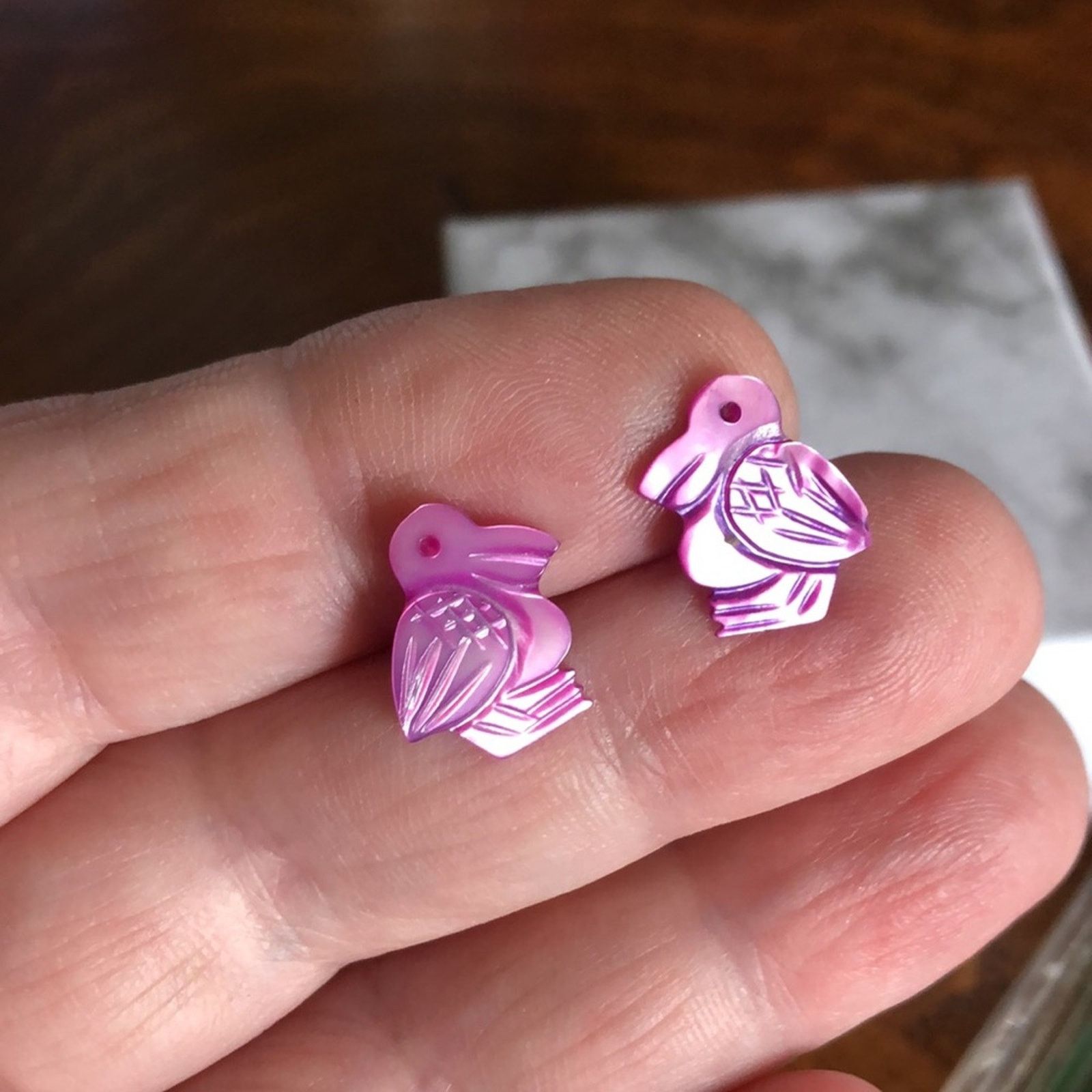 Jewelry Handmade violet carved shell pelican pierced earrings Size ONE SIZE - 6 Thumbnail