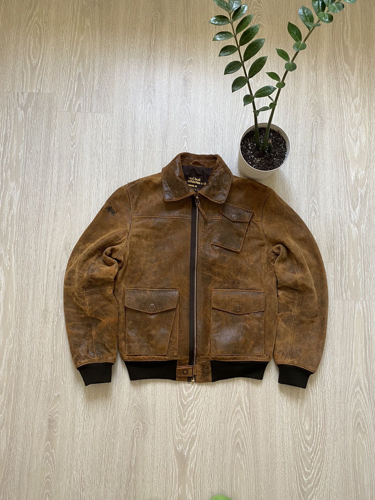 image of Archival Clothing Very Red Bull Athletes Only Leather Jacket Size L in Brown, Men's