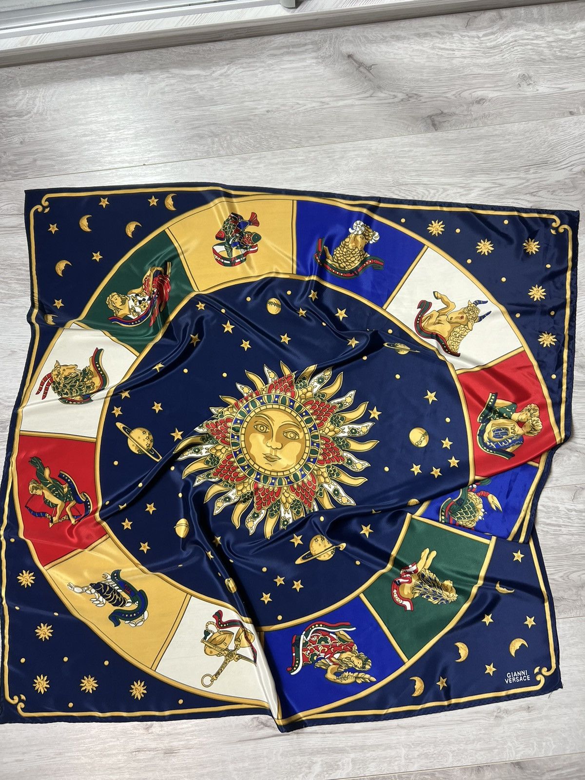 Rare Vintage Gianni Versace Zodiac Astrology 100%Silk Scarf