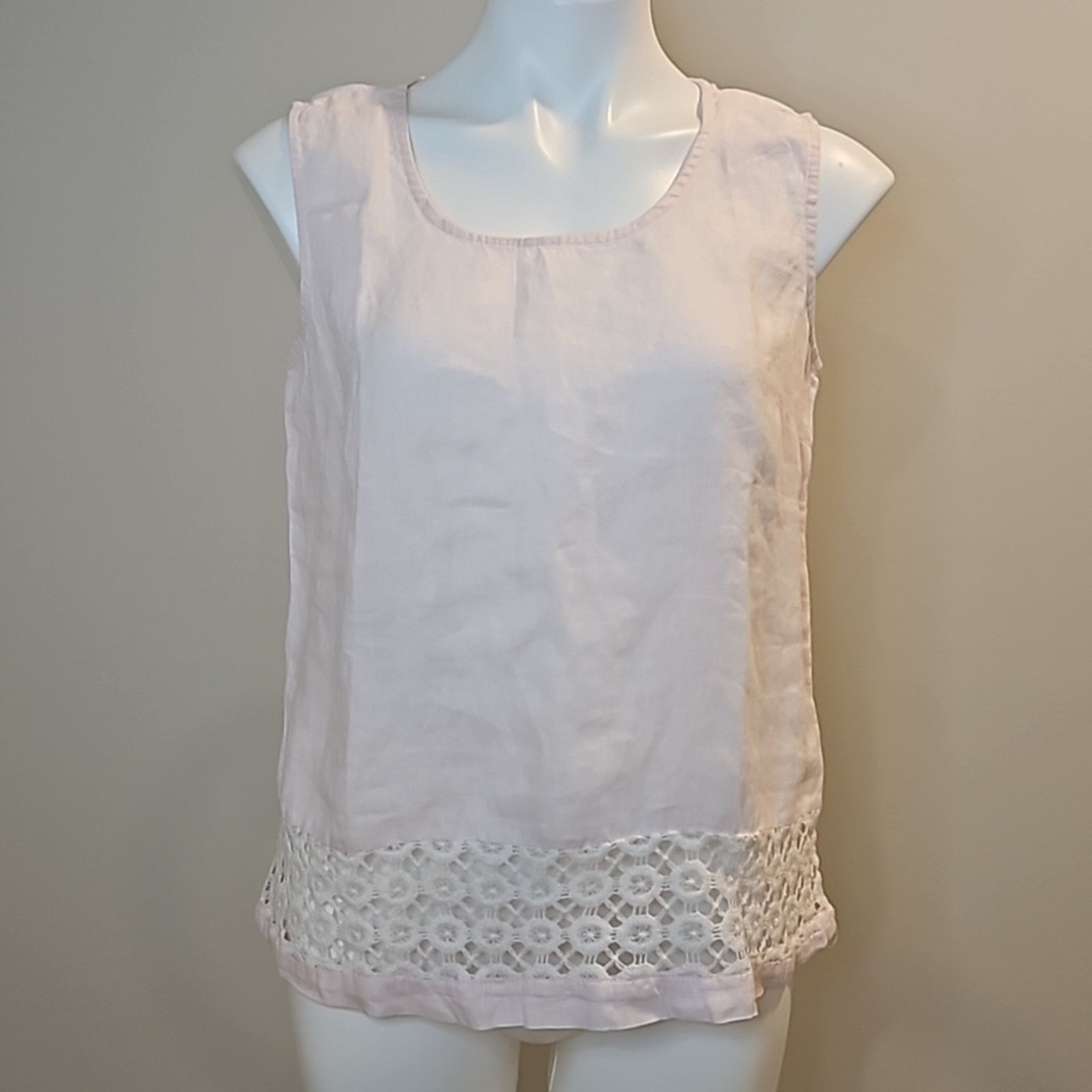 Other Cotton World Light Pink Linen Tank Top with Embroidery Size M / US 6-8 / IT 42-44 - 1 Thumbnail