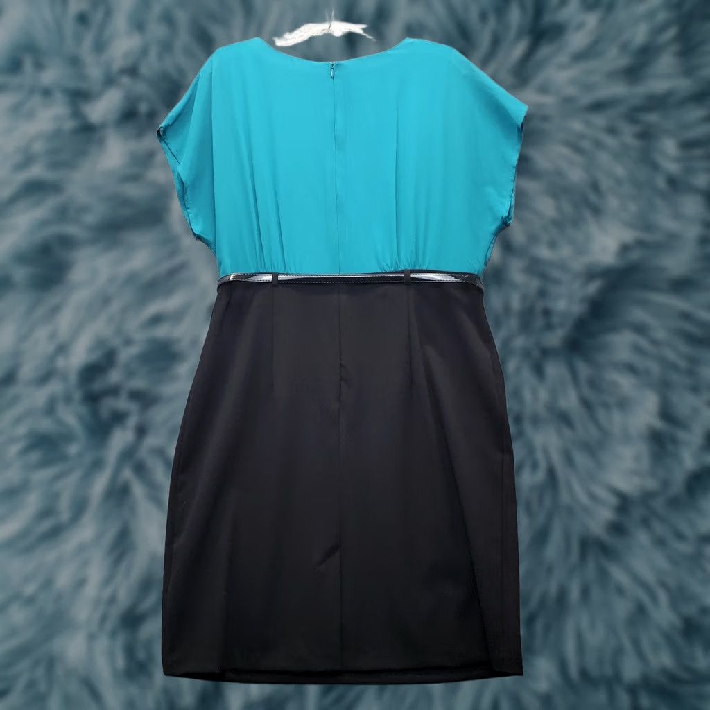 Vintage AGB Womens Size 14 Sheath Dress Green Black Belted Zip V Neck Sleeveless Back Size XL / US 12-14 / IT 48-50 - 1 Thumbnail