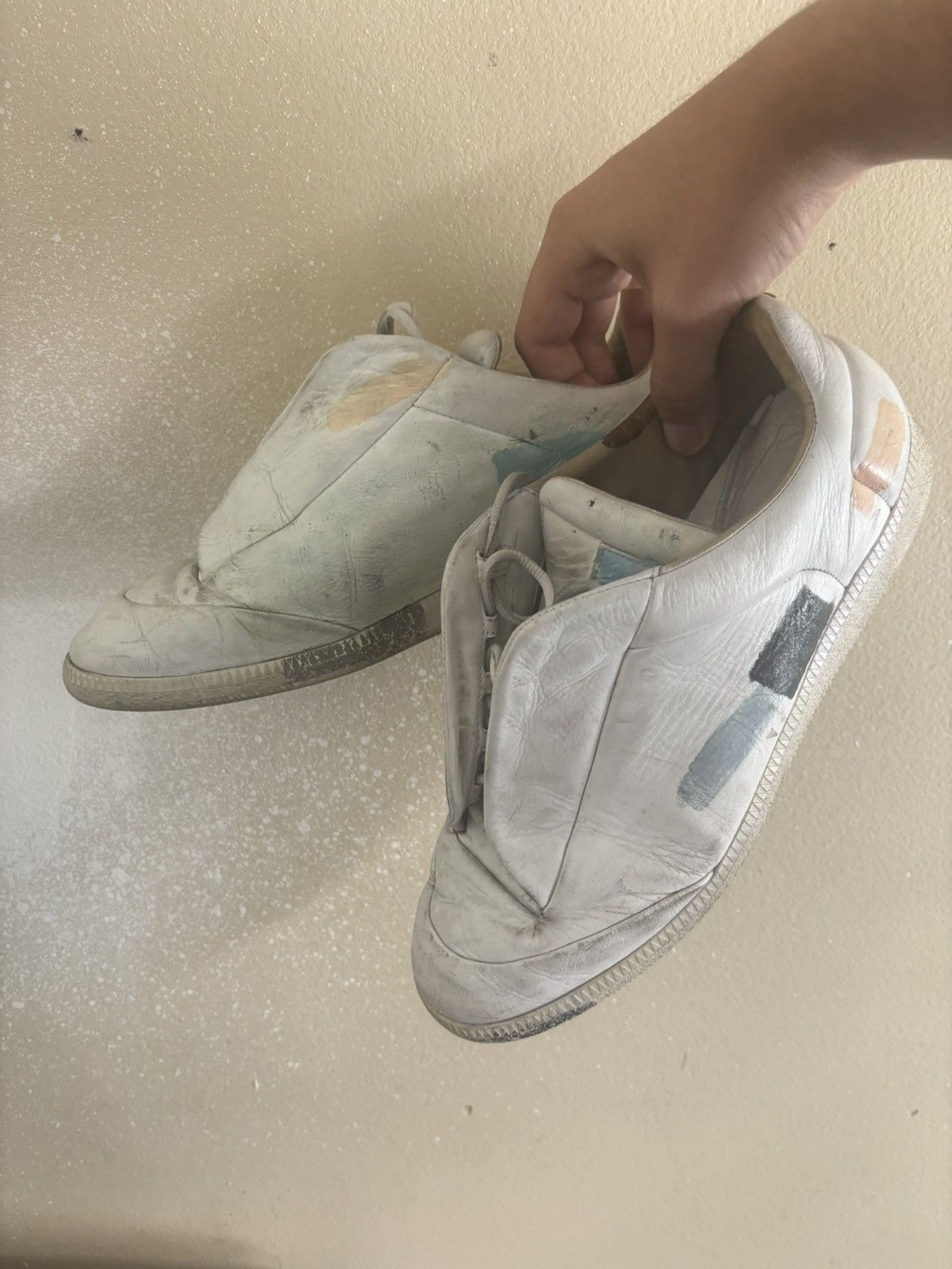 image of Vintage Maison Margiela Future Lows Painted Shoes in White, Men's (Size 11)