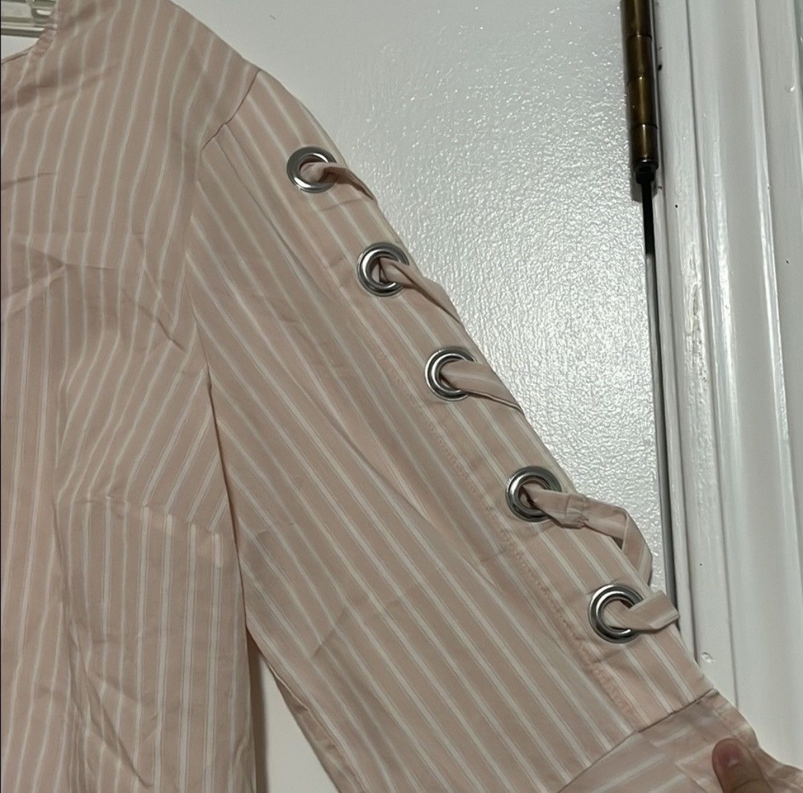 Worthington Worthington Pink and White Striped 3/4 Sleeve Blouse Size L / US 10 / IT 46 - 5 Thumbnail