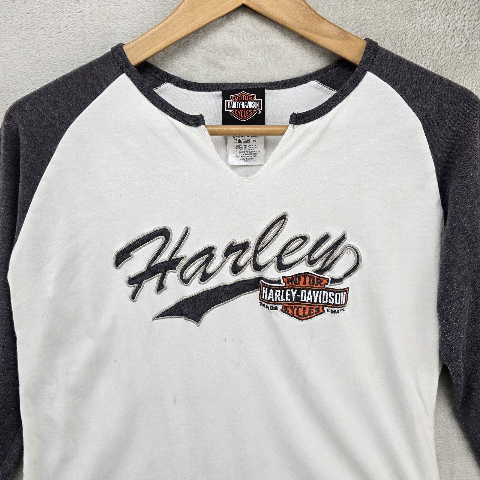 Harley Davidson Harley Davidson Shirt Womens Large White Gray Raglan *FLAWS* Size L / US 10 / IT 46 - 3 Thumbnail