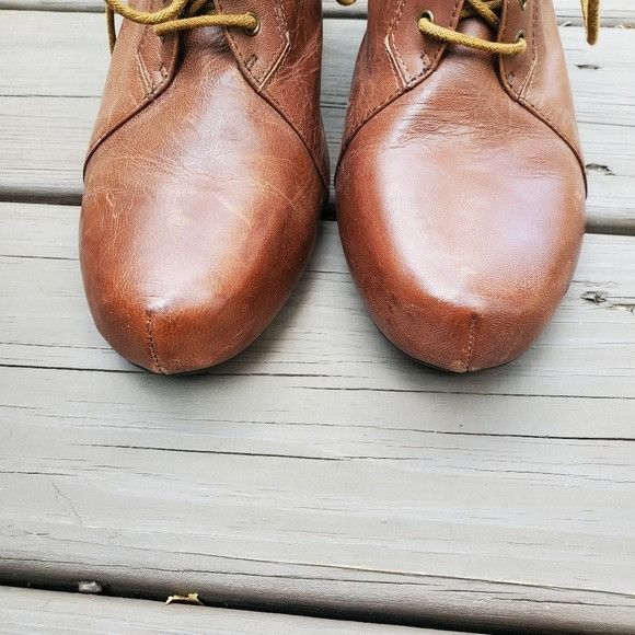 Vintage 90s y2k Brown Leather Lace Up Chunky Heel Victorian