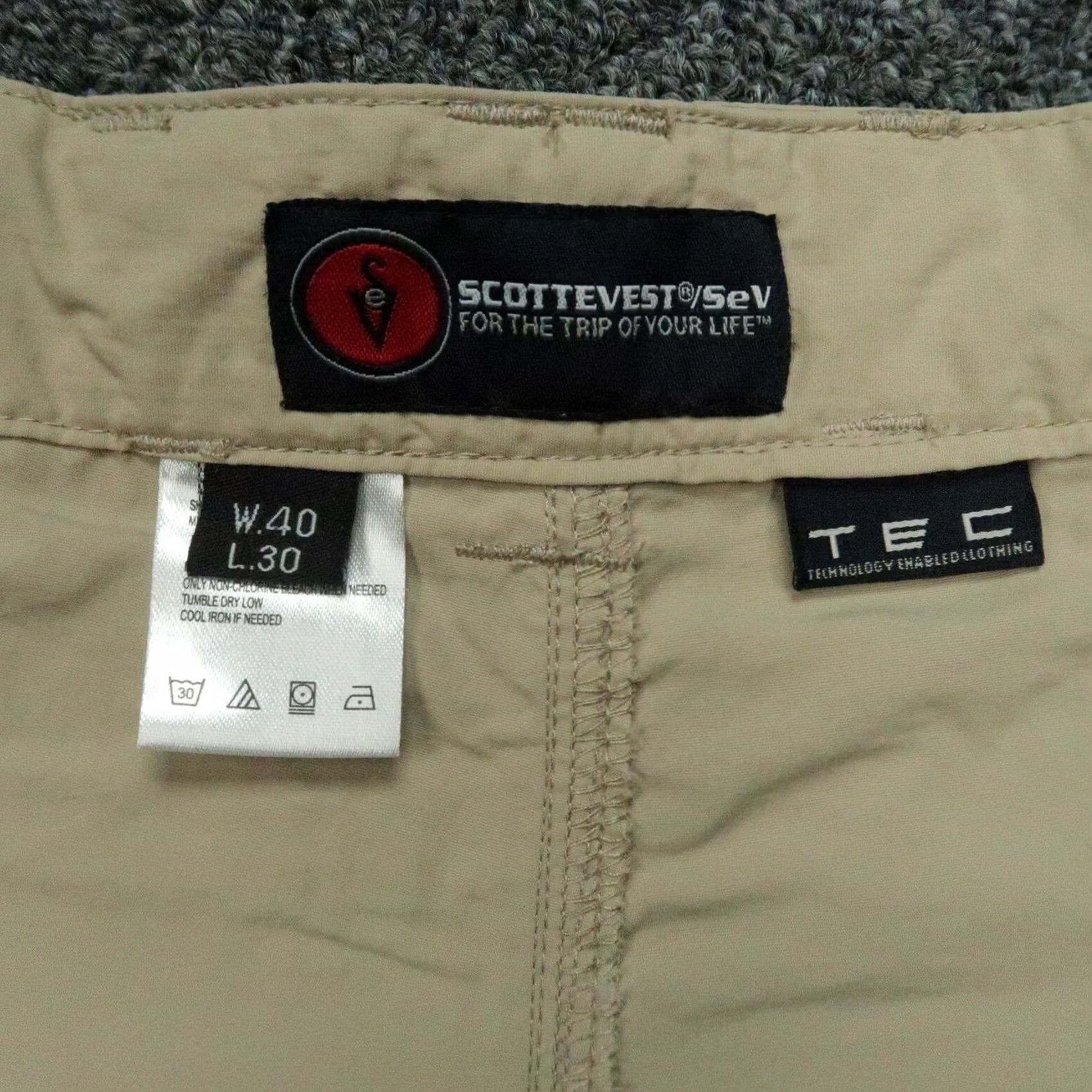 Vintage Scottevest Pants Men 40x30 Khaki Tan Belted Hiking Travel TEC Pockets Size 40R - 5 Thumbnail