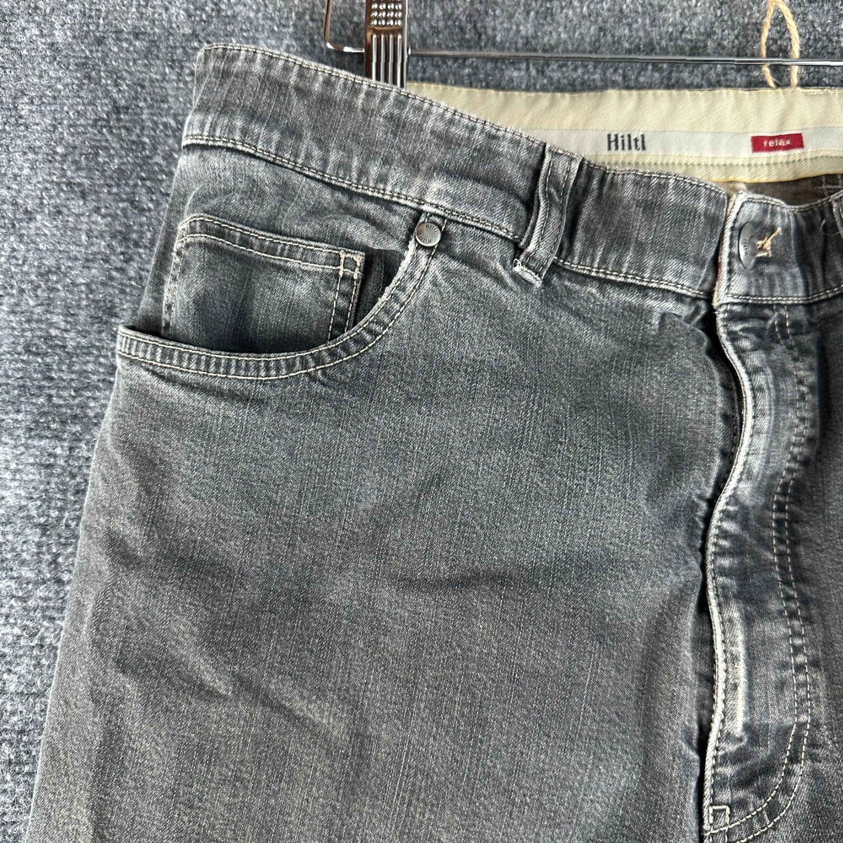 Vintage Hiltl Jeans Mens 38 Relax Cotton Pockets Gray Charcoal Denim 5-Pocket Stretch Straight Modern Classic Relaxed Fit Casual Trousers Pants Size US 38 / EU 54 - 4 Thumbnail