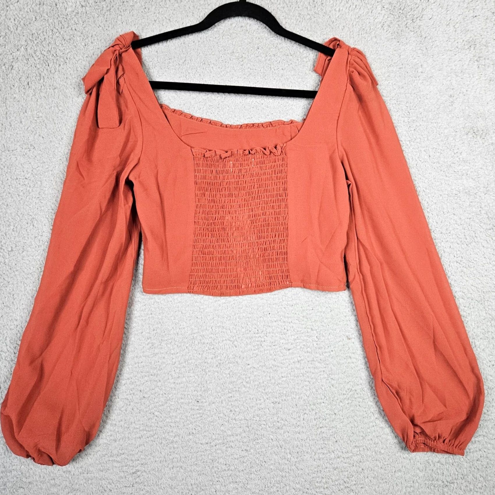 Vintage RIHOAS Cropped Blouse Red Long Sleeve Square Neck Juniors M Shirt Womens RIHOAS Size M / US 6-8 / IT 42-44 - 2 Thumbnail