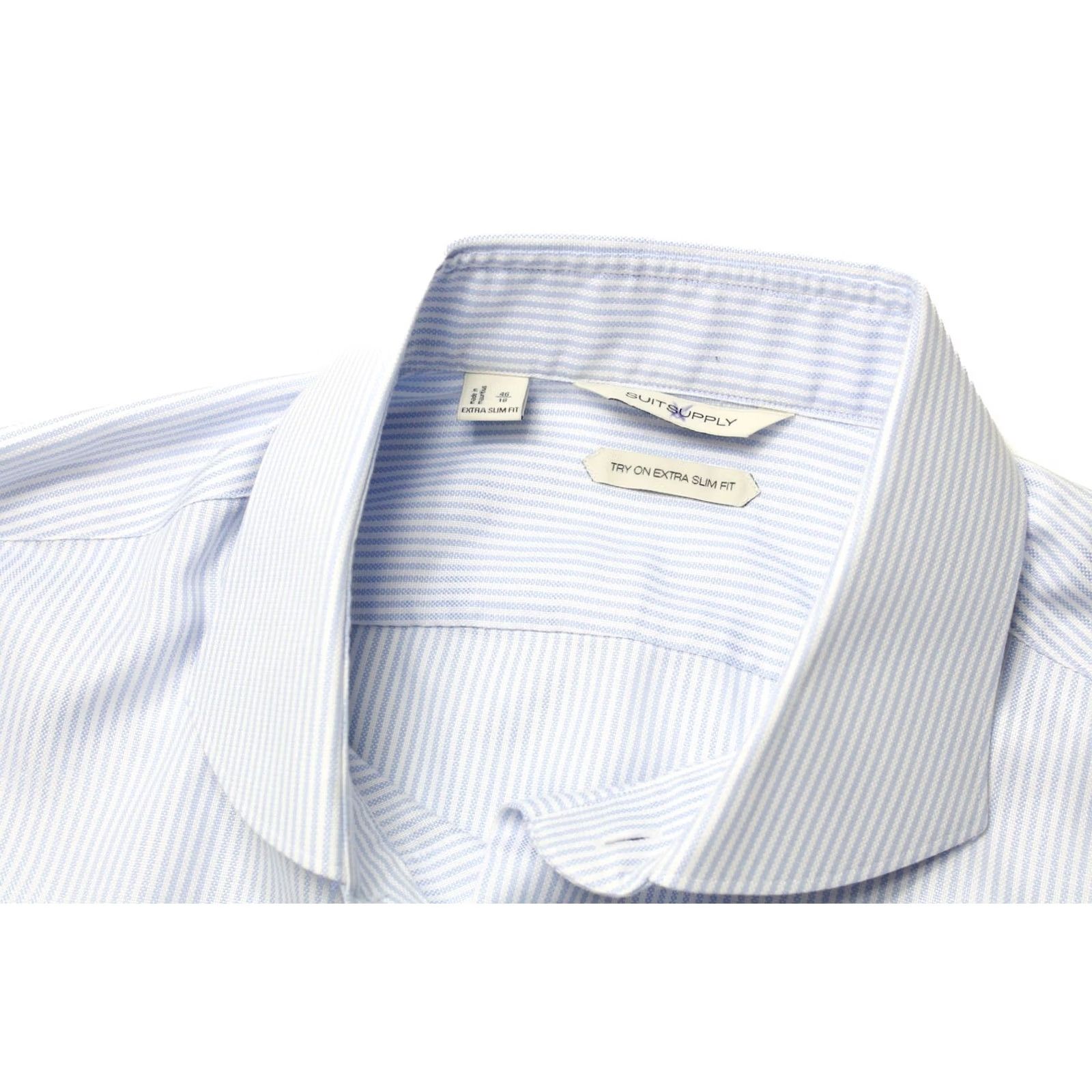 Suitsupply SUITSUPPLY Shirt Men 46 18 Extra Slim Fit Pinstripe Button Up Cotton Formal Blue Size 46R - 4 Thumbnail