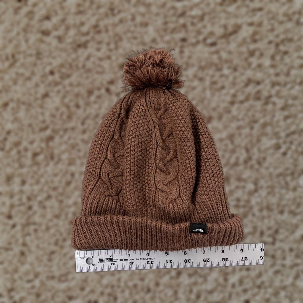The North Face Beanie Knit Adult One Size Brown Logo Ski Beanie Lined Acrylic Polyester Wool Blend Hat Mens/Womens