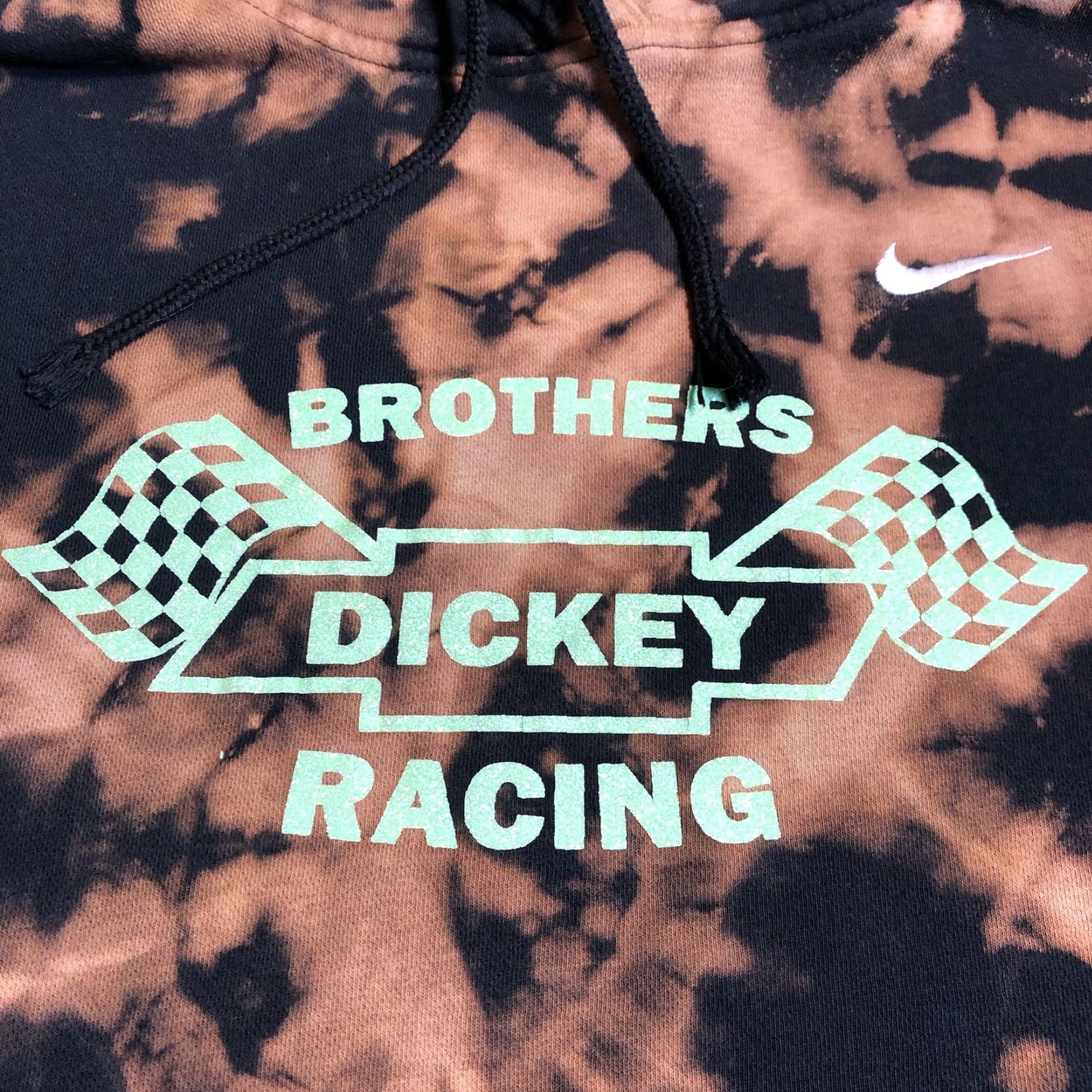 Nike VINTAGE Nike Hoodie Womens L Sweatshirt Acid Wash Tie Dye Black Glitter Dickey Racing Size L / US 10 / IT 46 - 4 Thumbnail