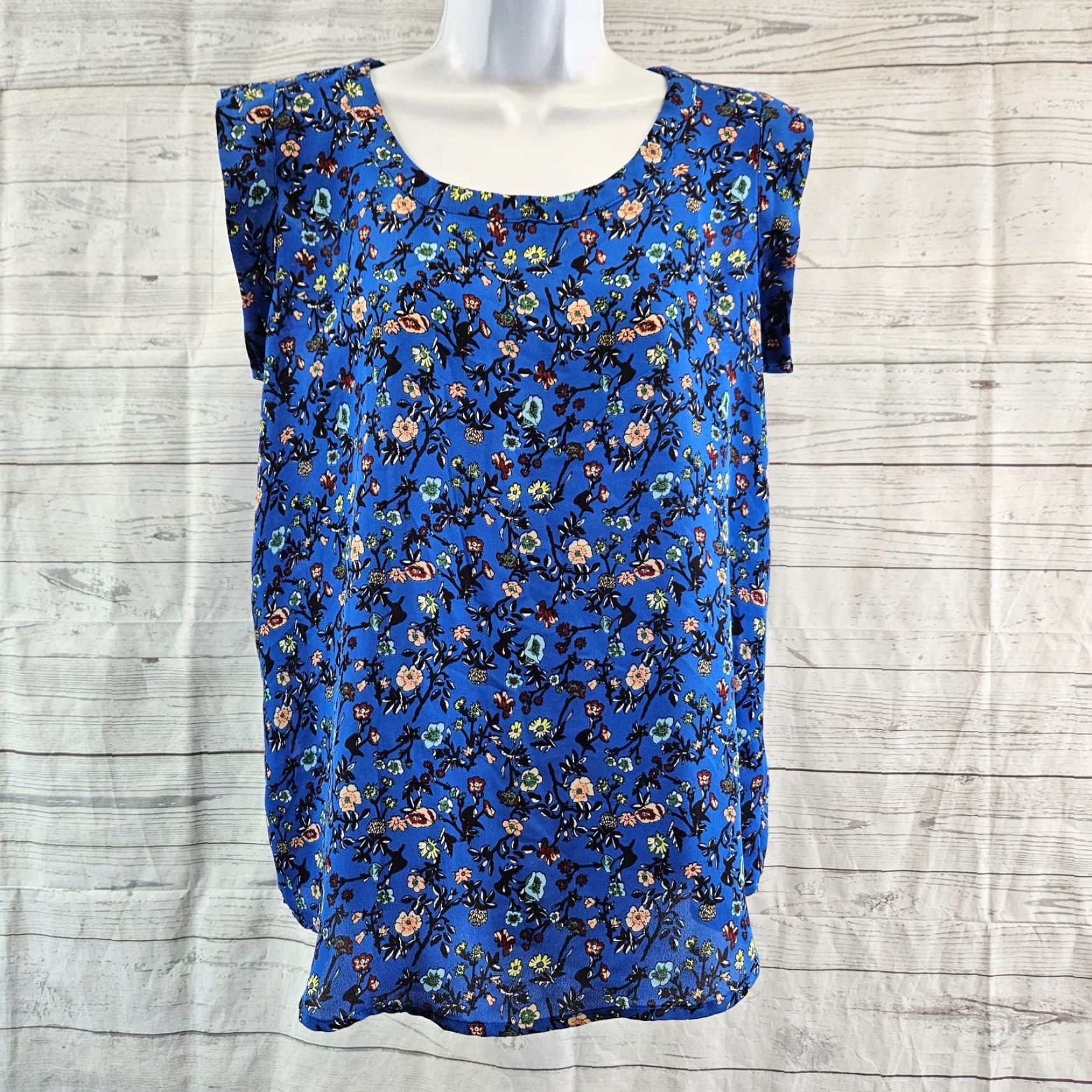 Vintage VINTAGE Pleione Womens Top Sz Small Blue Red Floral Size S / US 4 / IT 40 - 2 Thumbnail