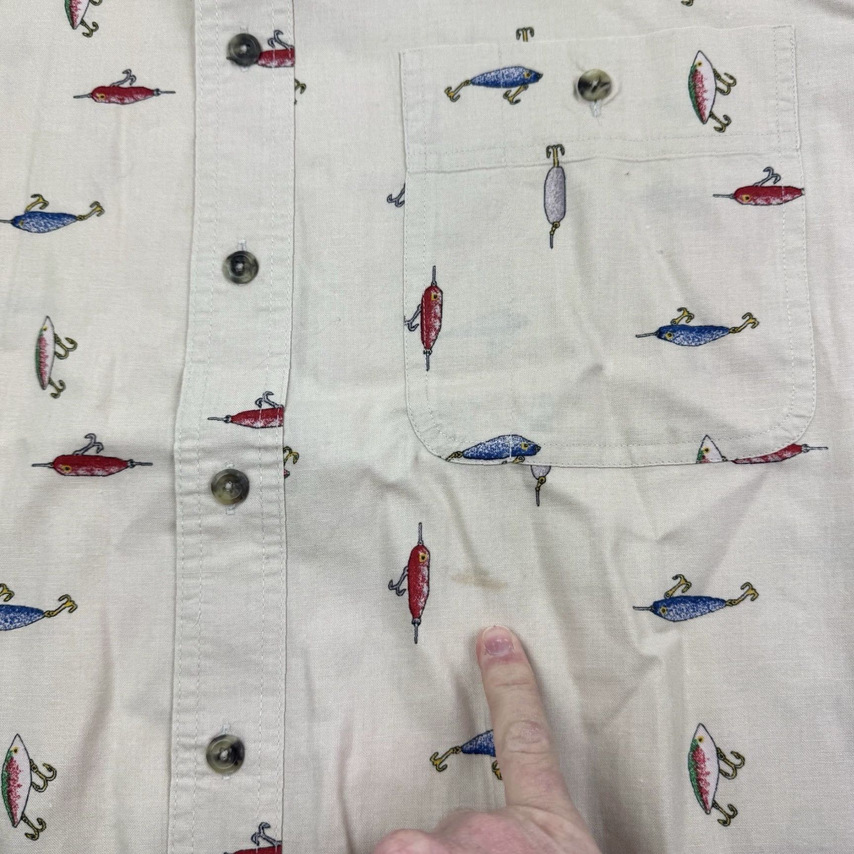 Wrangler VINTAGE Wrangler Rugged Wear Button Up Shirt Adult XL Beige Graphic Print Short Sleeve Y2K 90s Fish Outdoor Mens Size US XL / EU 56 / 4 - 3 Thumbnail