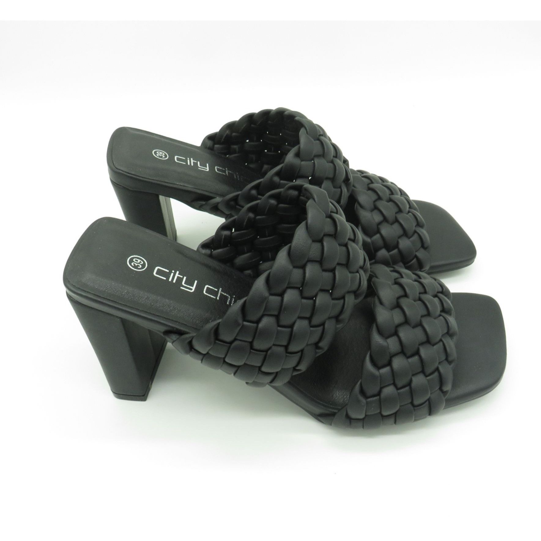Other City Chic Black Braided Heeled Sandals Size 8 Square Toe NEW Size US 8 / IT 38 - 1 Thumbnail