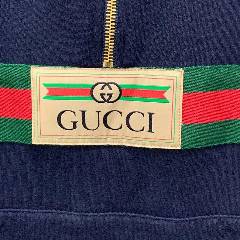Gucci Gucci Dark blue striped woven cotton hooded half-zipper lo Size US S / EU 44-46 / 1 - 5 Thumbnail
