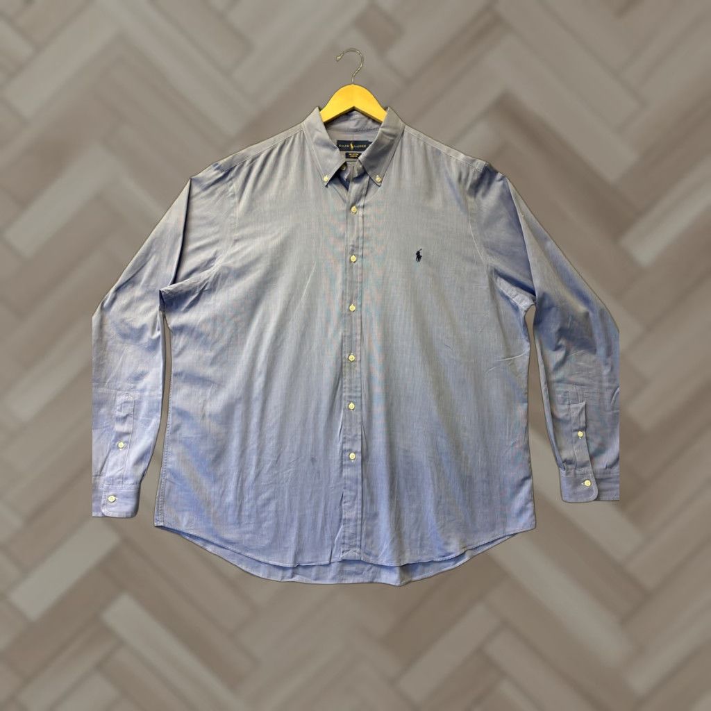 Ralph Lauren VINTAGE Ralph Lauren Cotton Men's XXL Check Long Sleeve Dress Shirt Blue Logo French Cuff 2XL Size US XXL / EU 58 / 5 - 1 Thumbnail