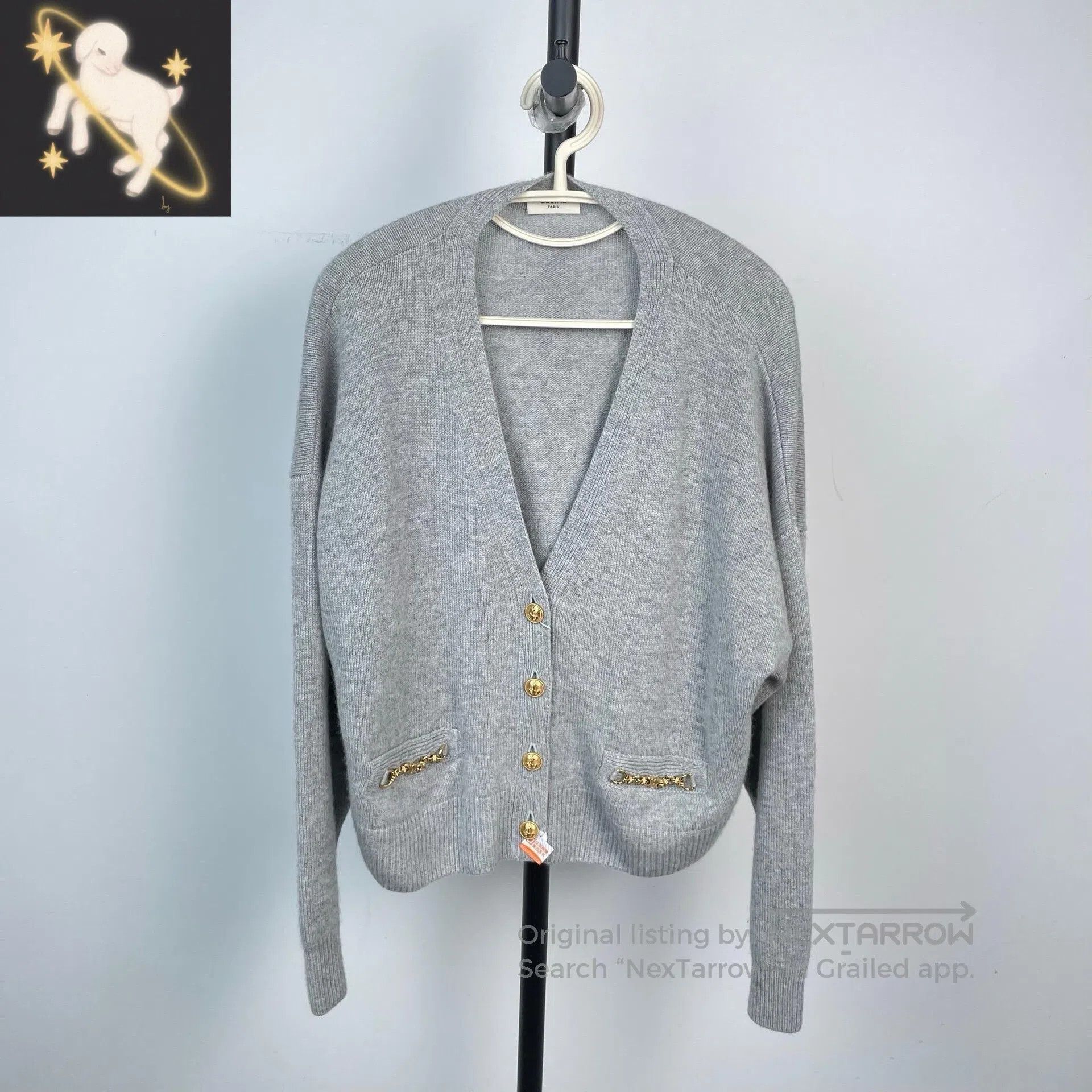 Celine CELINE Gray Triumph Gate Gold Button V-Neck Cardigan Jacke Size S / US 4 / IT 40 - 1 Thumbnail