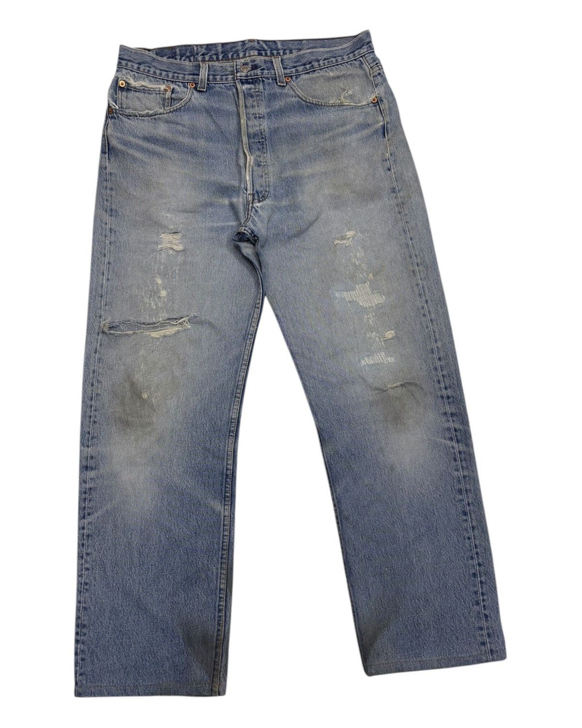 Levi's VINTAGE LEVIS 501 BUTTON 522 THRASHED DISTRESSED DENIM JEAN Size US 36 / EU 52 - 3 Thumbnail