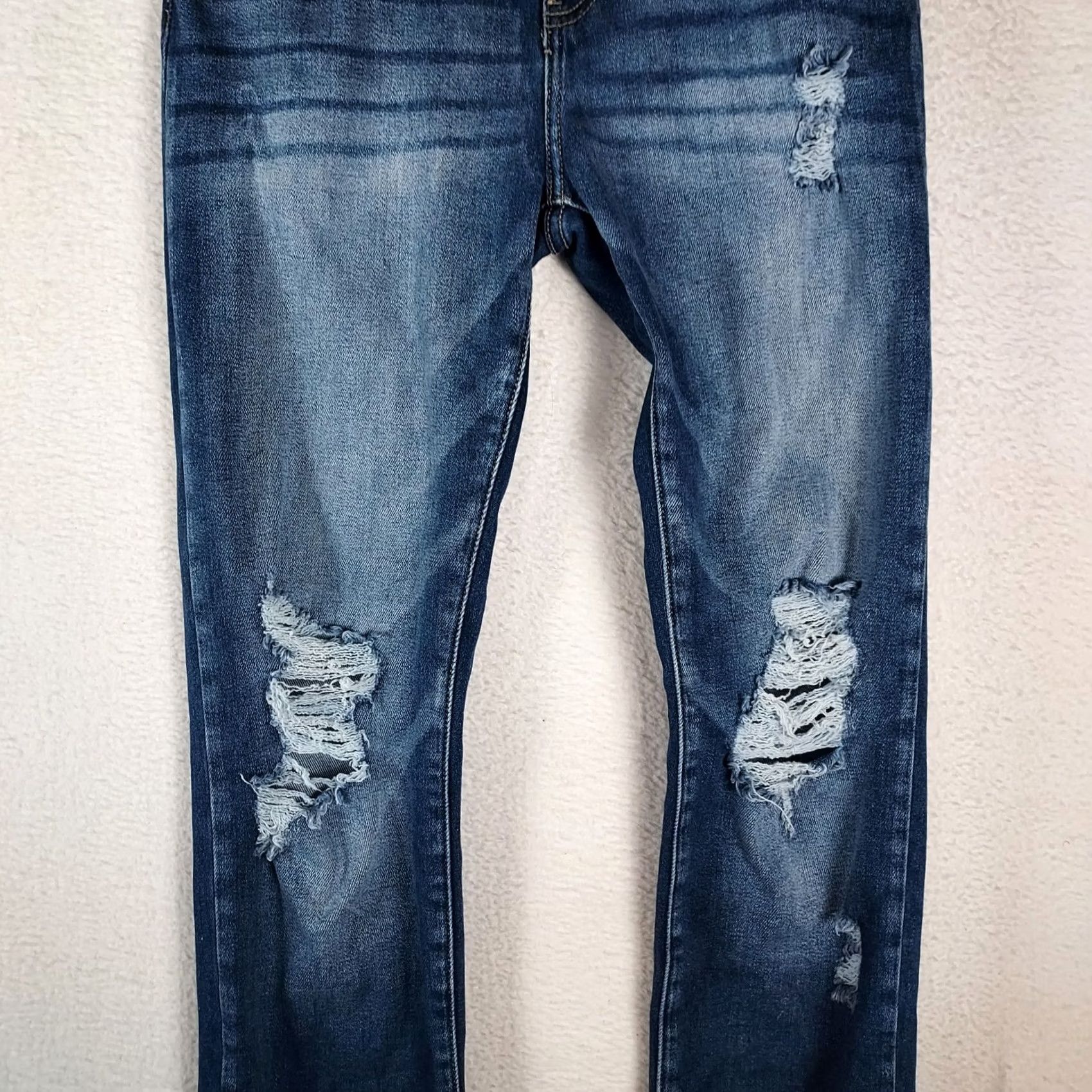 Vintage KanCan Jeans 27 Medium Wash Distressed Stretch Denim Jeans Raw Hem Women Regular Straight 5-Pocket Zip Size 27" / US 4 / IT 40 - 3 Thumbnail