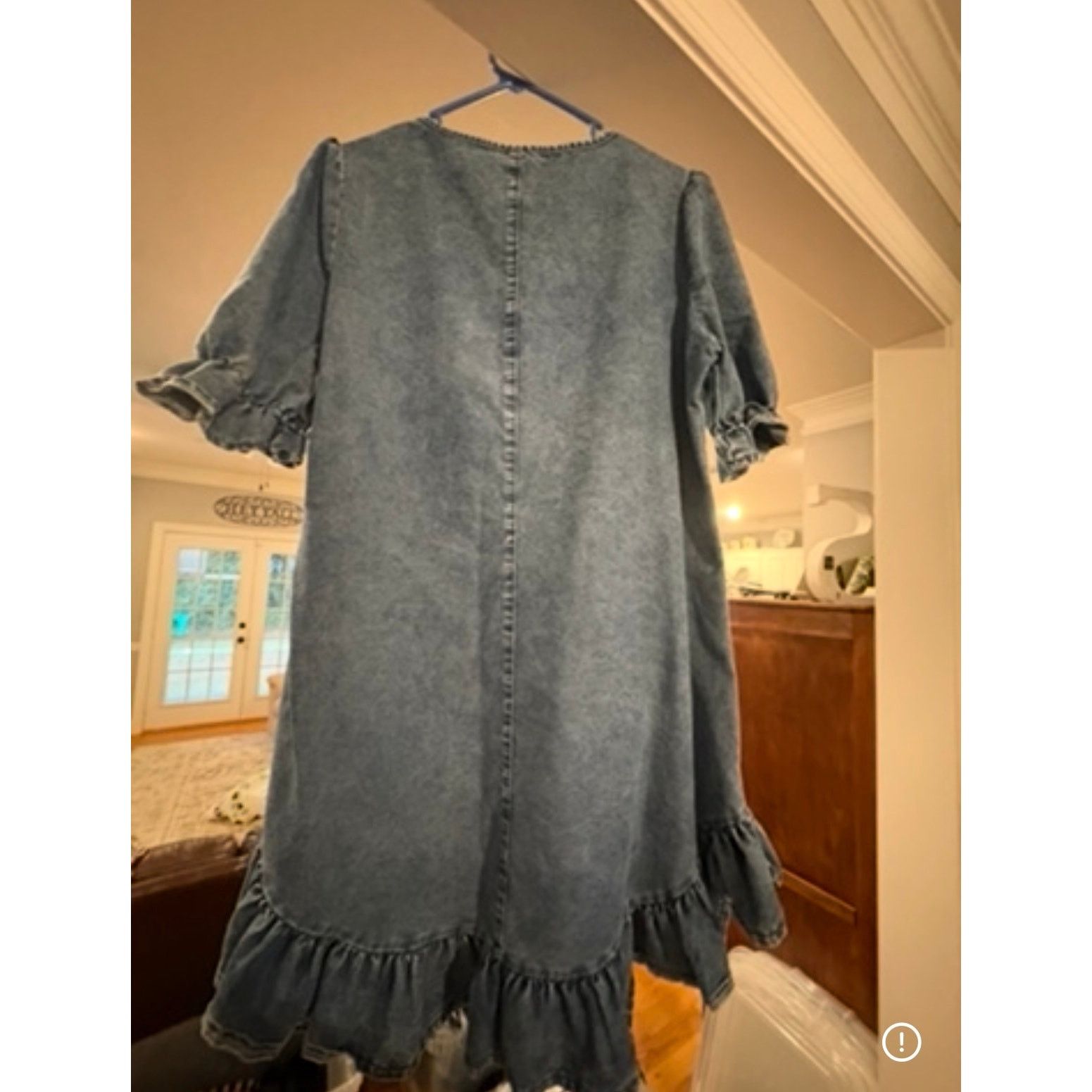 Shein SHEIN Women’s Large Blue Denim Ruffle Hem Dress Short Sleeve Size L / US 10 / IT 46 - 3 Thumbnail