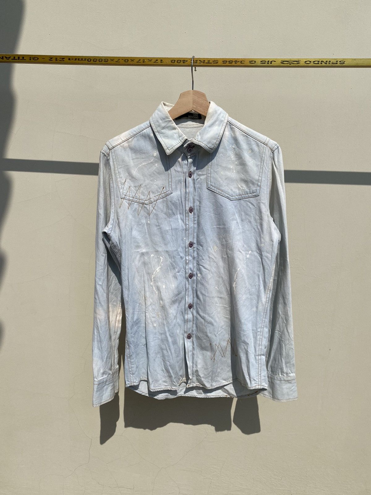 Moschino 1990s Love Moschino - Paint Splatter Chambray Shirt Size M / US 6-8 / IT 42-44 - 1 Thumbnail