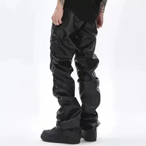 Leather Loose Ruched Casual Pu Leather Pants Streetwear Punk Rock Size US 32 / EU 48 - 4 Thumbnail