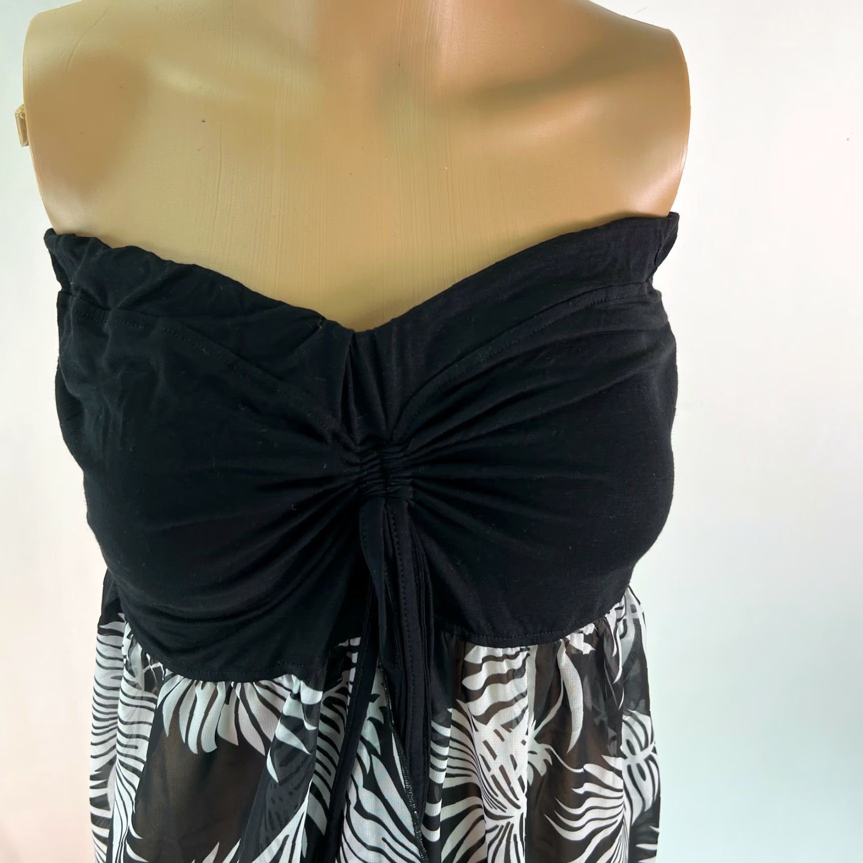 Vintage Womens Unbranded Maxi Dress Black Bardot Feather Print Slit Size Medium Summer Size M / US 6-8 / IT 42-44 - 4 Thumbnail