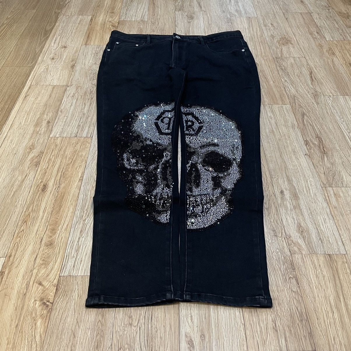 Japanese Brand Vintage Crystal Skull Denim Jeans Black Philipp Plein Style Size US 38 / EU 54 - 1 Thumbnail