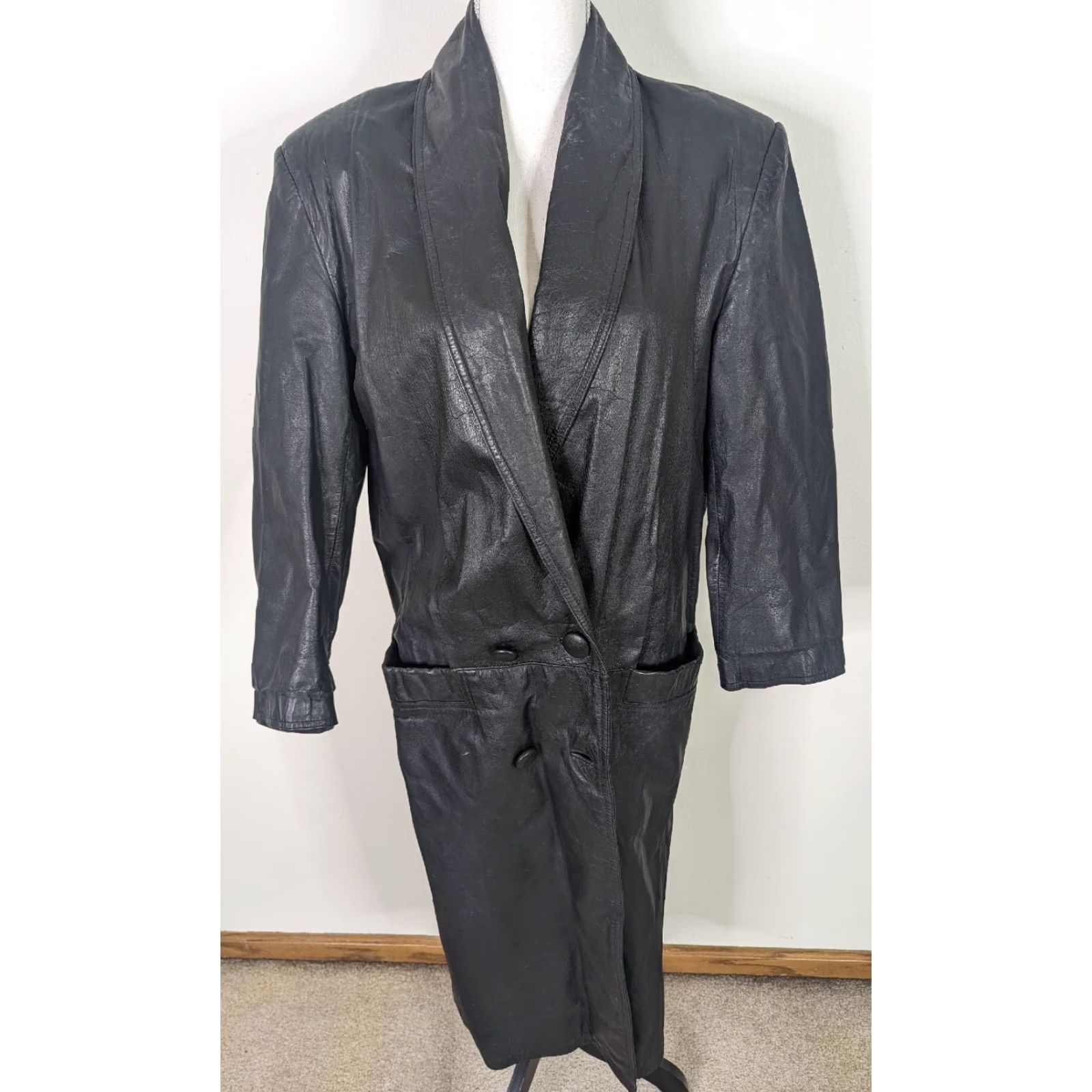 G-III VINTAGE G-III Black Leather Long Trench Coat Women XS? No, size S. Size S / US 4 / IT 40 - 2 Thumbnail