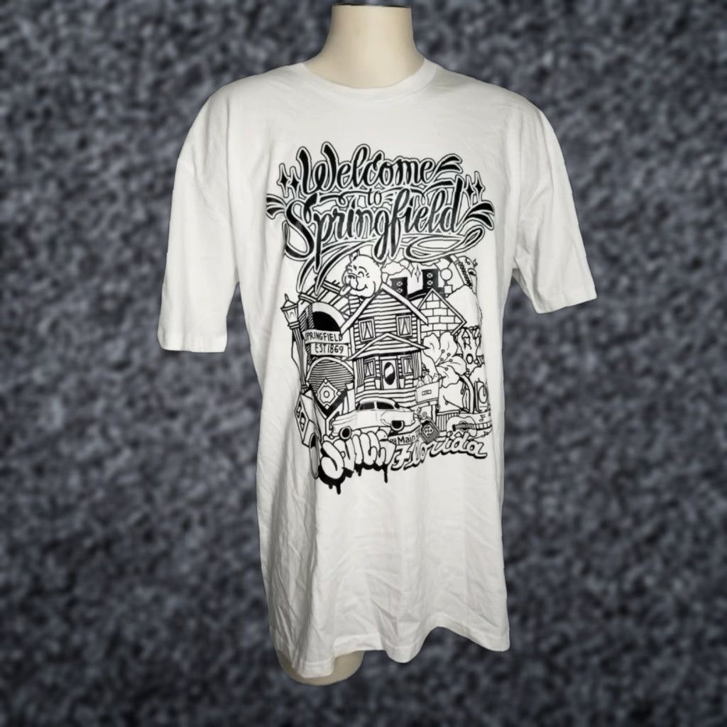 Springfield 8103 Clothing Movie T-Shirt Welcome to Springfield Mens XL White Cotton Short Sleeve Crew Neck Size US XL / EU 56 / 4 - 1 Thumbnail