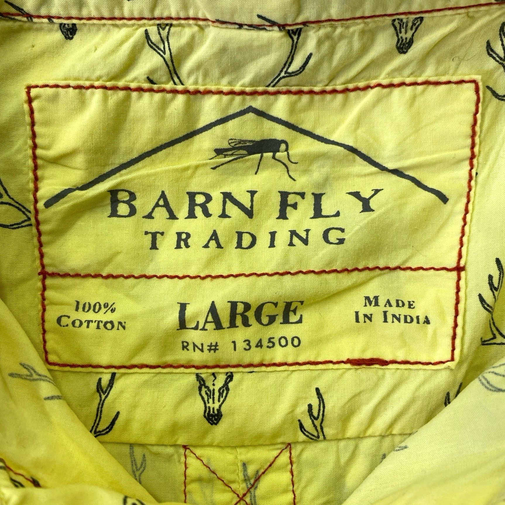 Vintage Barn Fly Shirt Elk Head Print Large Yellow Cotton Button-Up Collared Long Sleeve Men Casual Travel 90s Designer Pattern Animal Print"} Size US L / EU 52-54 / 3 - 3 Thumbnail