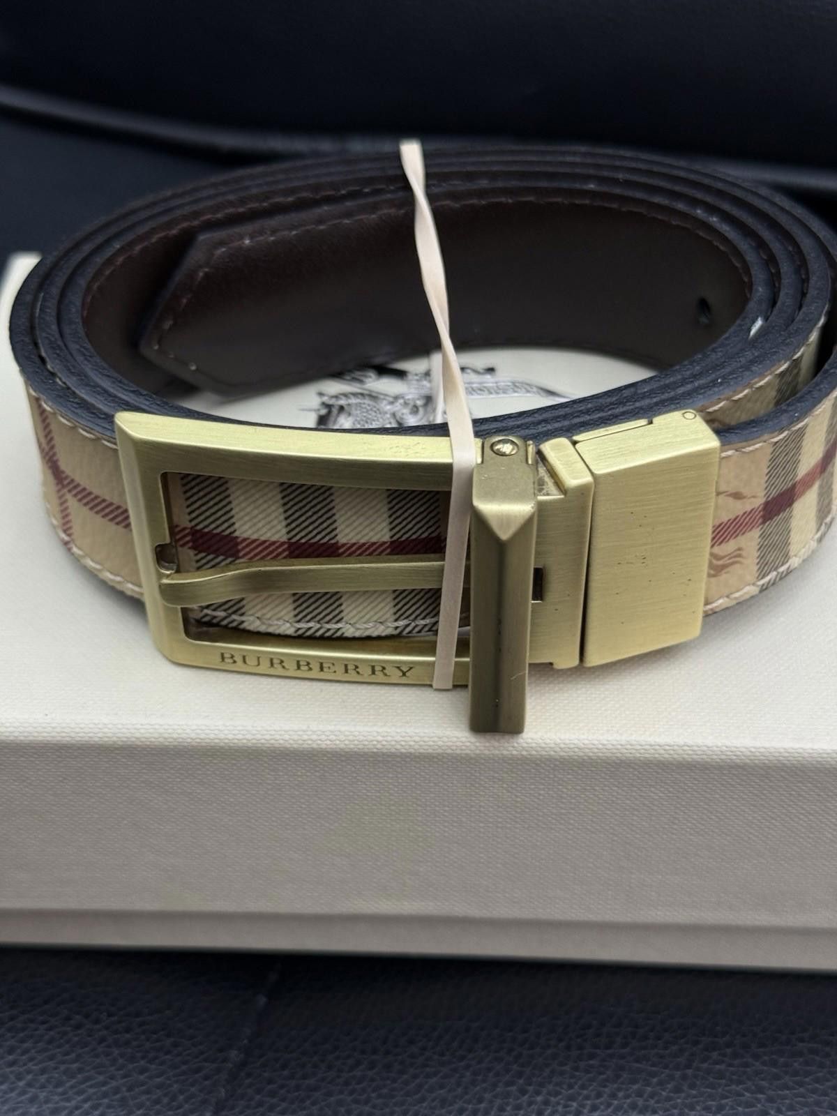 Burberry Burberry Leather Canvas Check Print Gold Buckle Belt 38/95 Size ONE SIZE - 3 Thumbnail